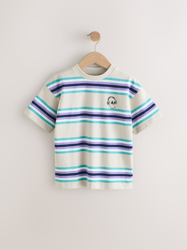 Ecru/Purple Stripe Relaxed Fit Short Sleeve T-Shirt (3-16yrs) - Image 1 of 4