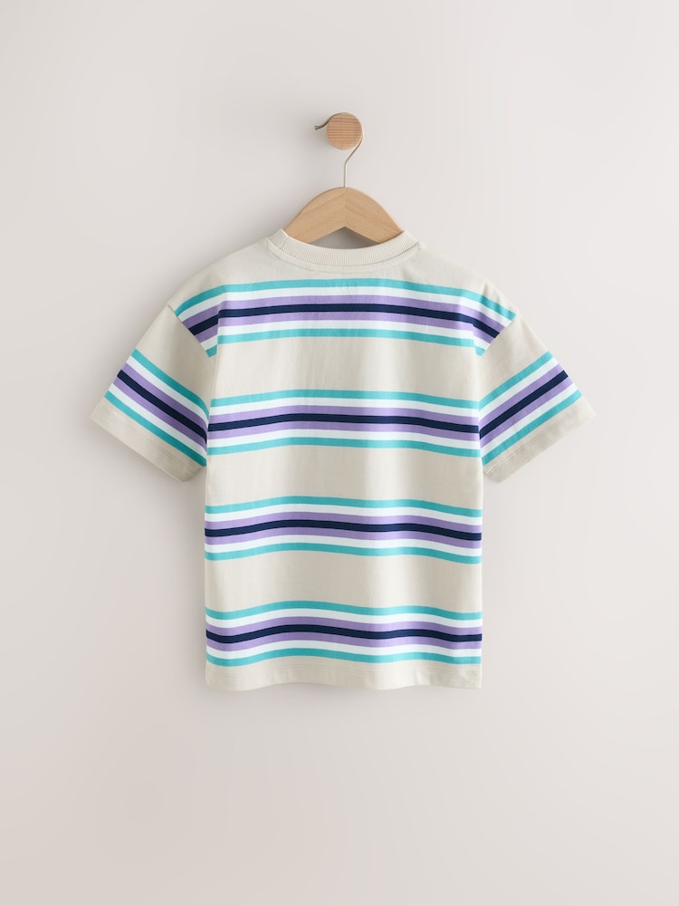 Ecru/Purple Stripe Relaxed Fit Short Sleeve T-Shirt (3-16yrs) - Image 2 of 4
