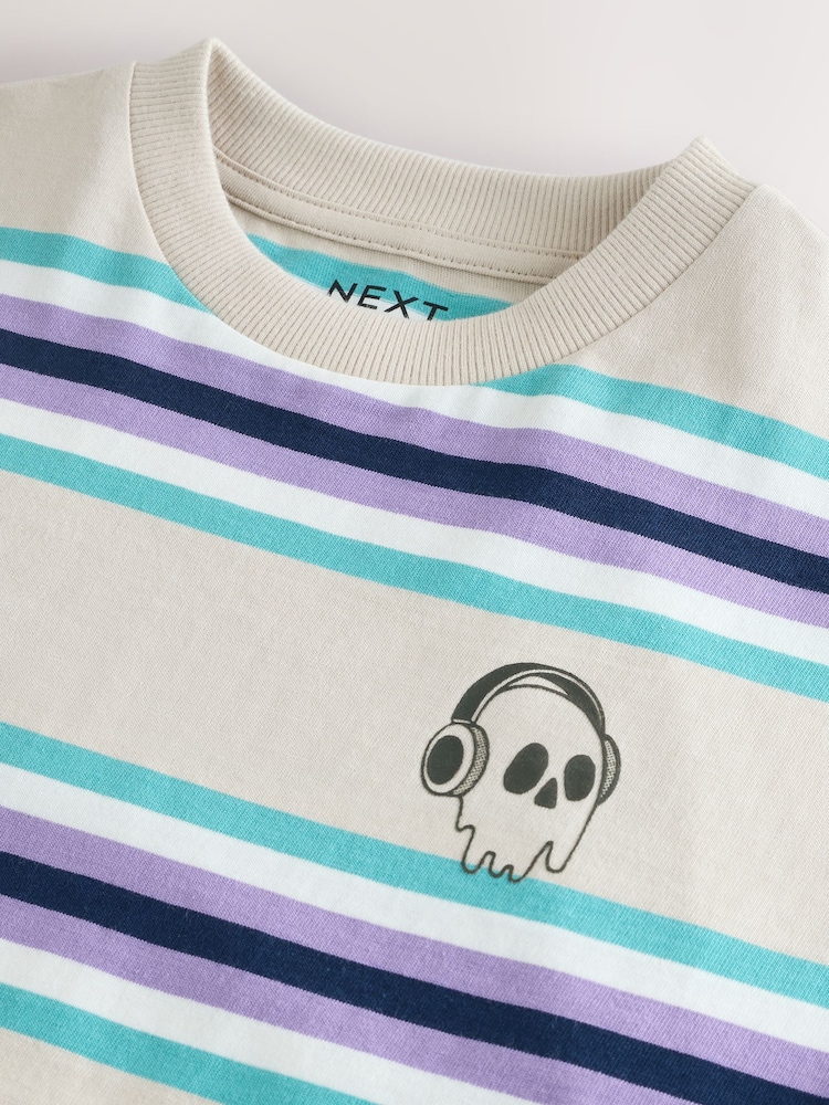 Ecru/Purple Stripe Relaxed Fit Short Sleeve T-Shirt (3-16yrs) - Image 4 of 4