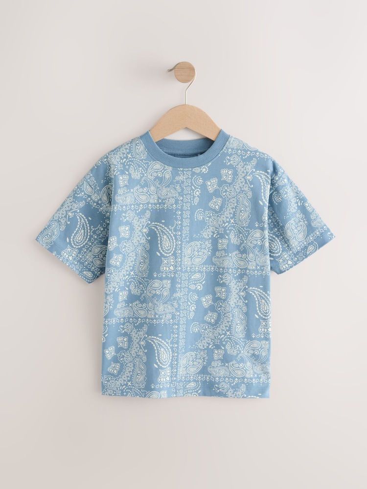 Blue/White Relaxed Fit Short Sleeve All-Over Print 100% Cotton T-Shirt (3-16yrs) - Image 1 of 4