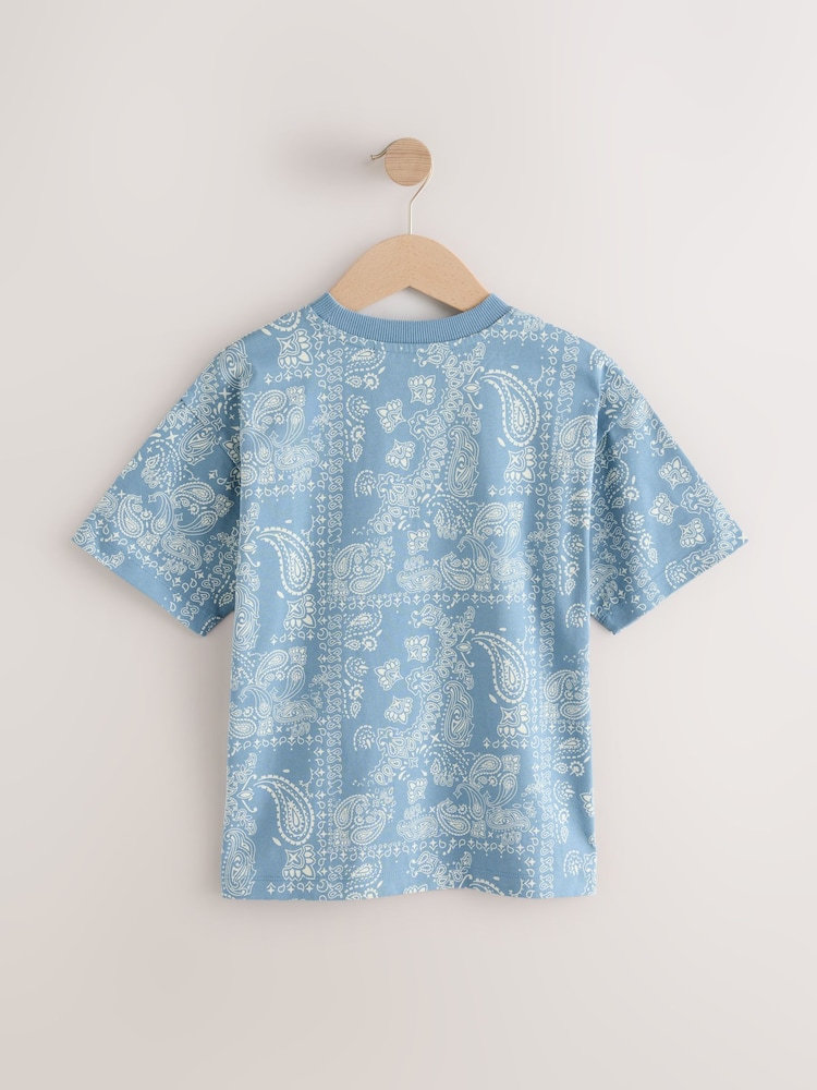 Blue/White Relaxed Fit Short Sleeve All-Over Print 100% Cotton T-Shirt (3-16yrs) - Image 2 of 4