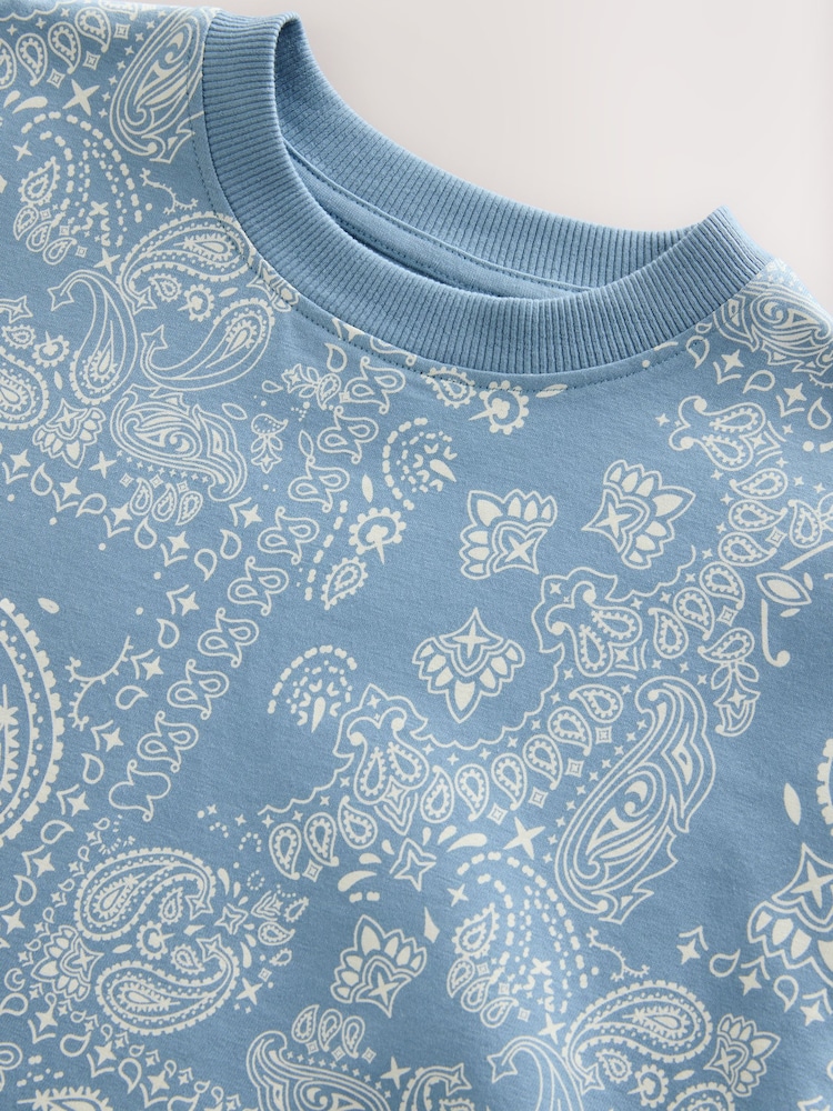 Blue/White Relaxed Fit Short Sleeve All-Over Print 100% Cotton T-Shirt (3-16yrs) - Image 4 of 4