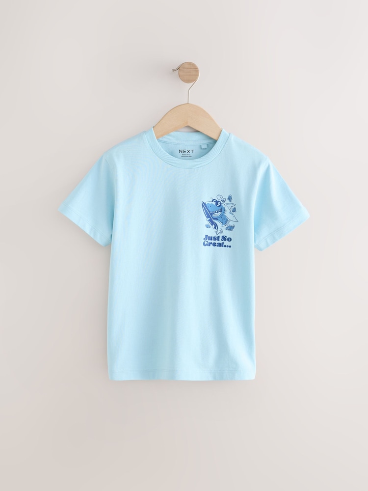 Blue Shark Back Print Short Sleeve Graphic Print T-Shirt (3-16yrs) - Image 1 of 4