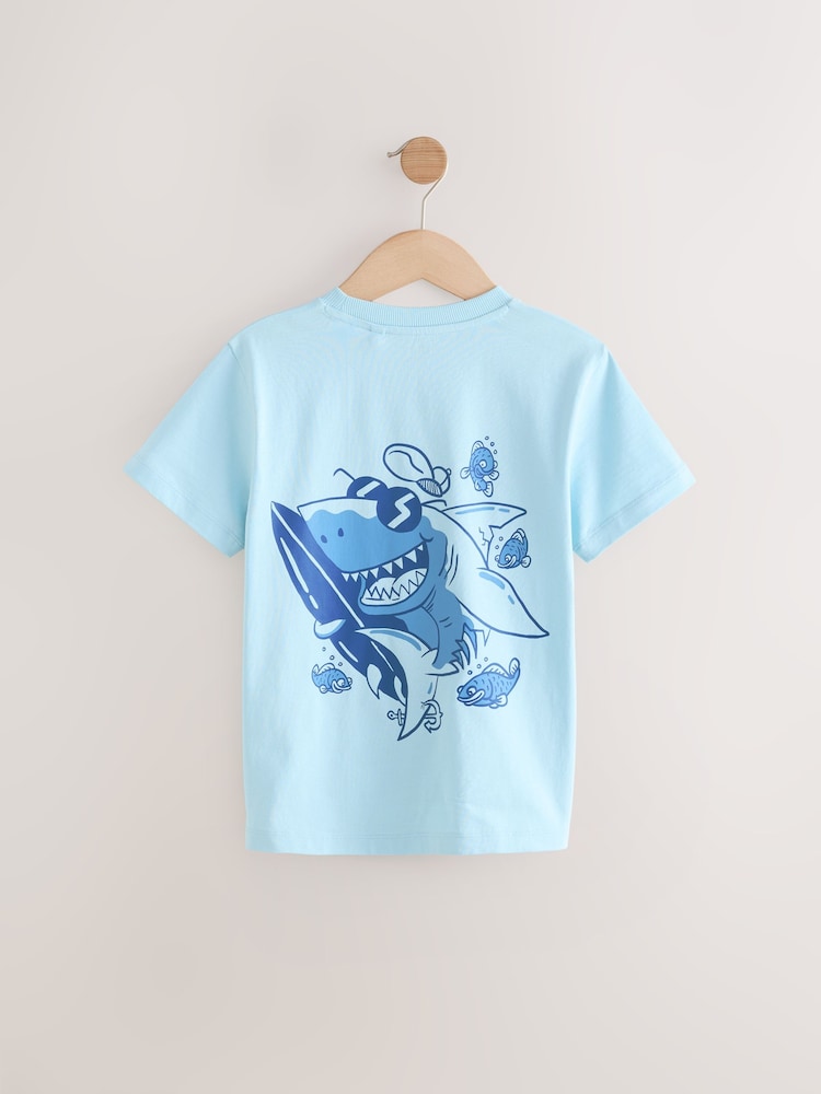 Blue Shark Back Print Short Sleeve Graphic Print T-Shirt (3-16yrs) - Image 2 of 4