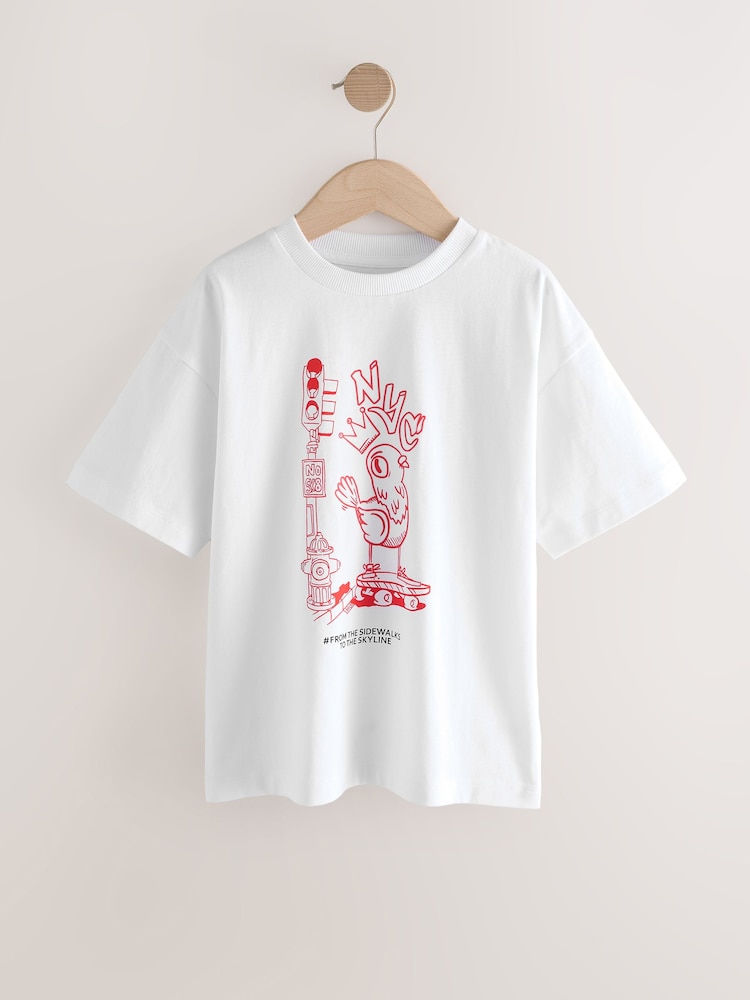 White Nyc Cartoon Relaxed Fit Short Sleeve Graphic Print T-Shirt (3-16yrs) - Image 1 of 4