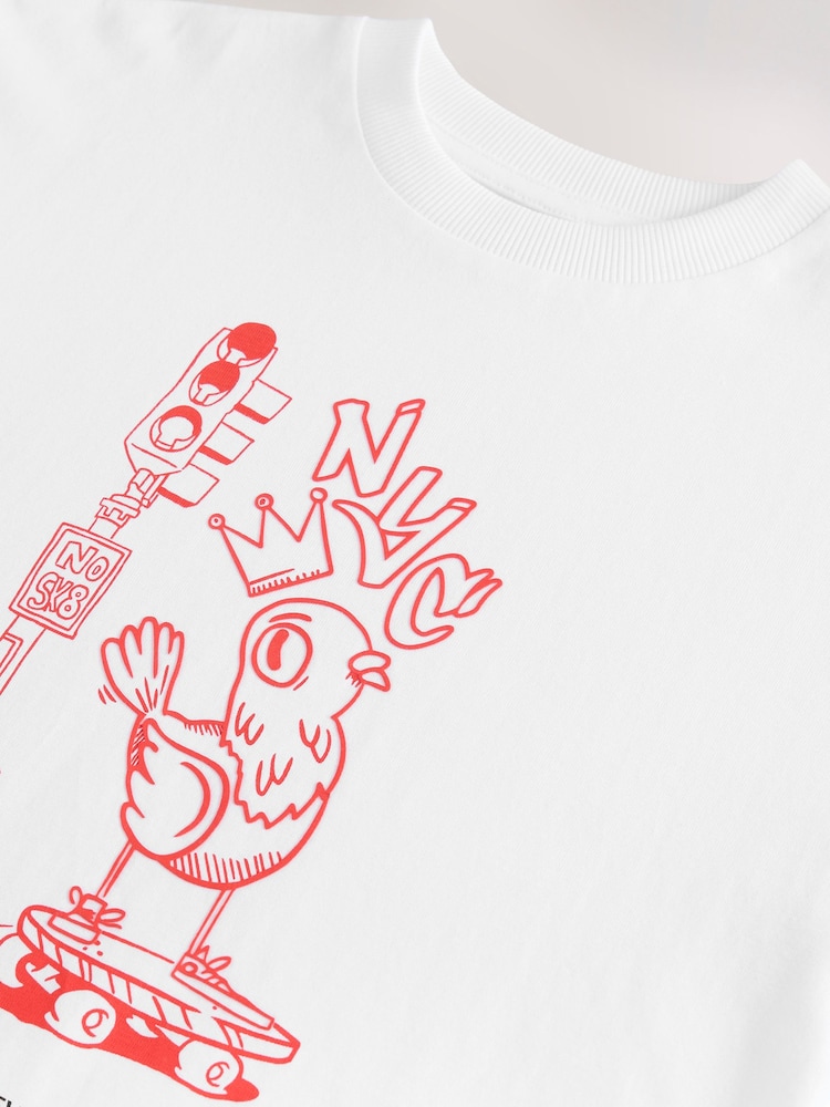 White Nyc Cartoon Relaxed Fit Short Sleeve Graphic Print T-Shirt (3-16yrs) - Image 4 of 4