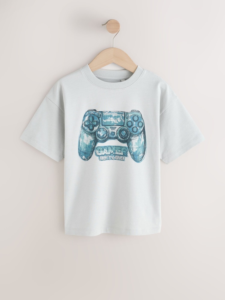 Controlador gris - Camiseta holgada de manga corta con estampado gráfico (3-16 años) - Imagen 1 de 4