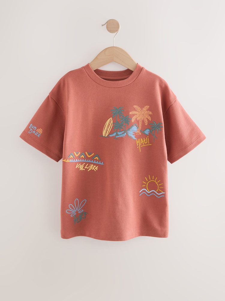 Rust Textured Relaxed Fit 100% Cotton Short Sleeve T-Shirt (3-16yrs) - Image 1 of 4