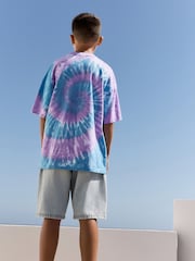 Purple/Blue Relaxed Fit Tie Dye Graphic Print Short Sleeve T-Shirt (3-16yrs) - Image 4 of 9