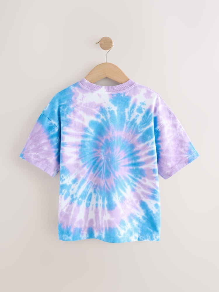 Buy Purple/Blue Relaxed Fit Tie Dye Graphic Print Short Sleeve T