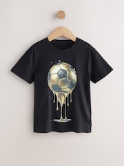 Black/Gold Football Regular Fit Short Sleeve Graphic 100% Cotton T-Shirt (3-16yrs) - Image 1 of 4