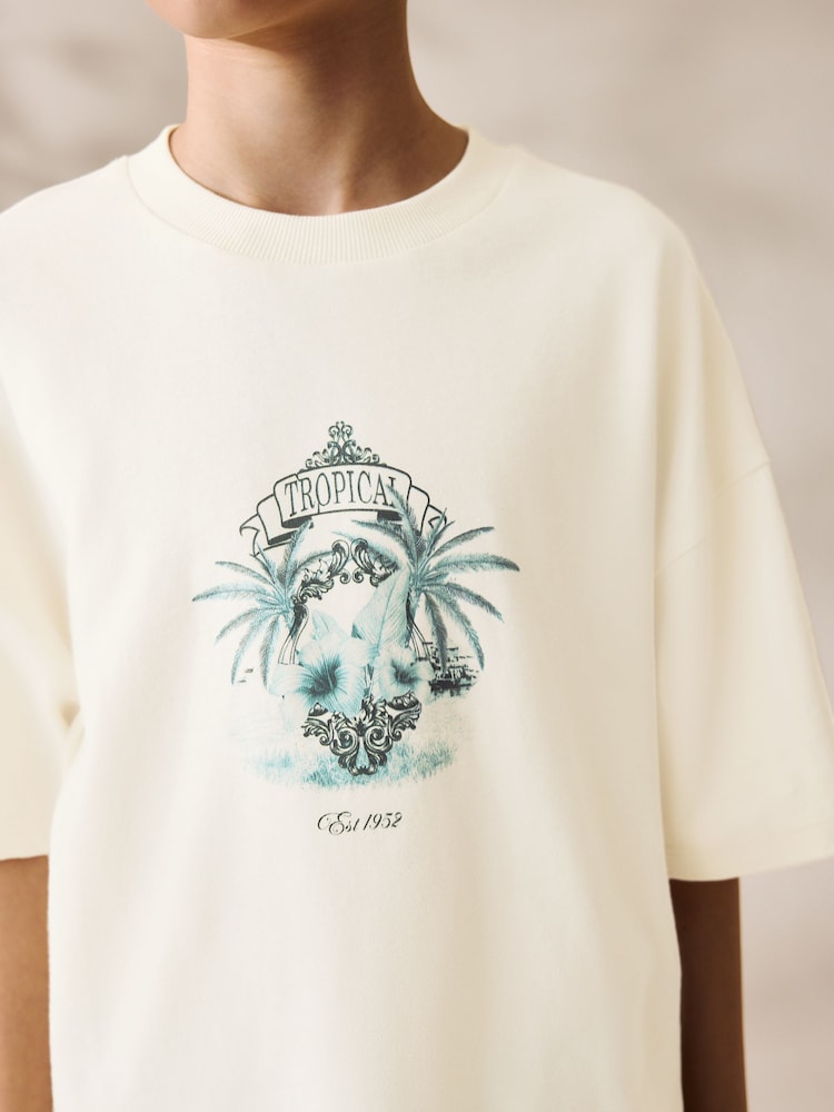 Imprimé palmier écru Crème - T-shirt décontracté à manches courtes imprimé graphique (3-16ans) - Image 3 of 7