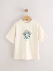 Crema con estampado trasero de palmera - Camiseta holgada de manga corta con estampado gráfico (3-16 años) - Imagen 4 de 7