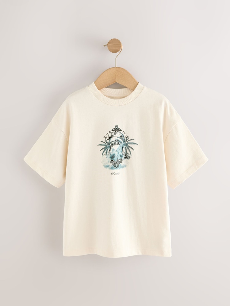 Imprimé palmier écru Crème - T-shirt décontracté à manches courtes imprimé graphique (3-16ans) - Image 4 of 7