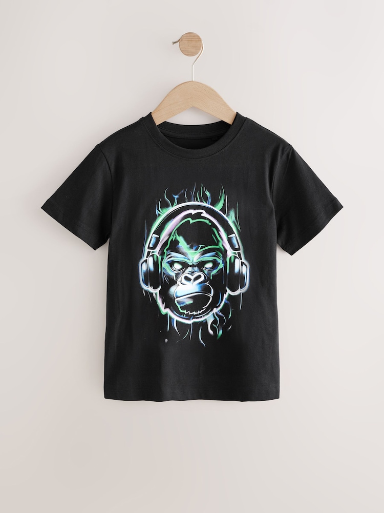 Black/Multi Gorilla Regular Fit Short Sleeve All-Over Print 100% Cotton T-Shirt (3-16yrs) - Image 1 of 4