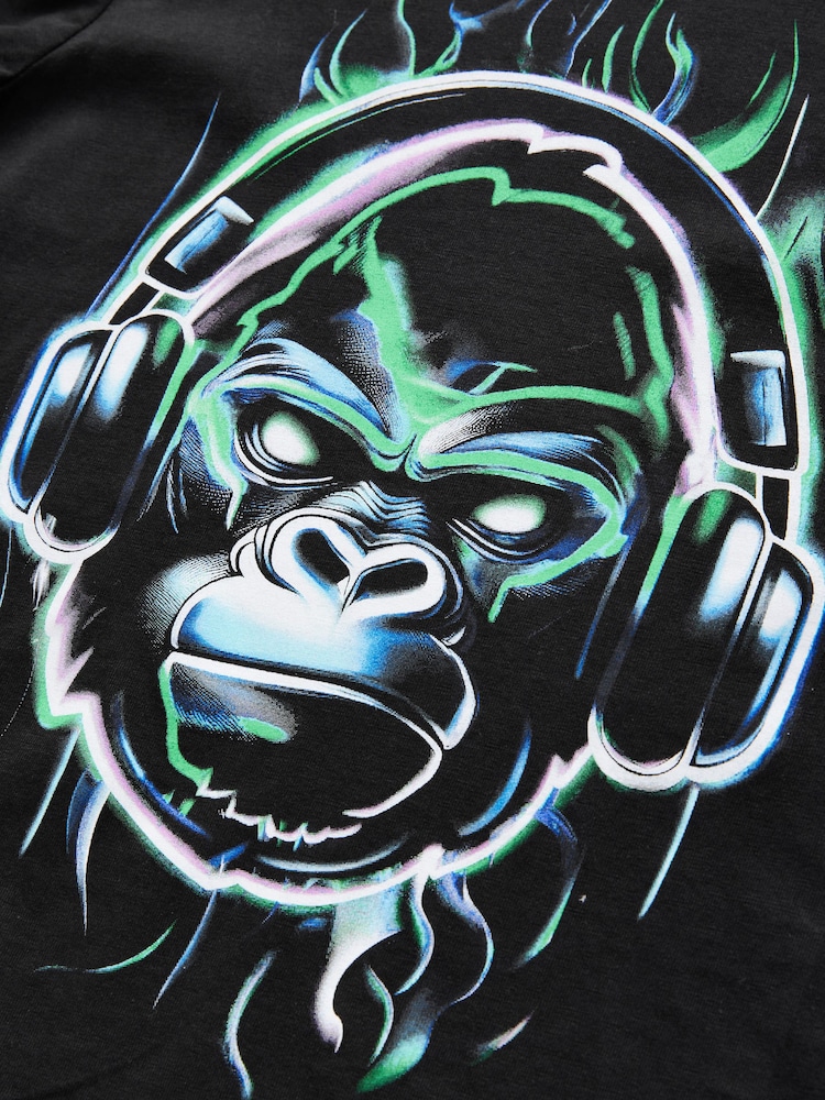 Black/Multi Gorilla Regular Fit Short Sleeve All-Over Print 100% Cotton T-Shirt (3-16yrs) - Image 4 of 4