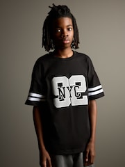Black Varsity Relaxed Fit Short Sleeve Graphic Print T-Shirt (3-16yrs) - Image 1 of 8