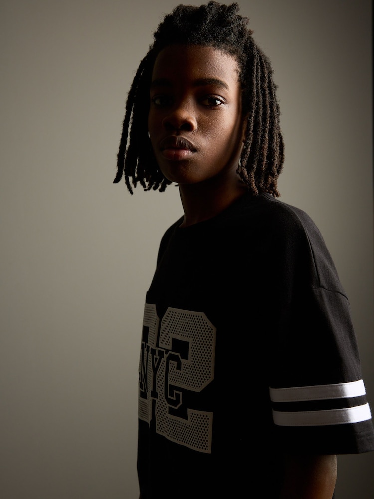 Black Varsity Relaxed Fit Short Sleeve Graphic Print T-Shirt (3-16yrs) - Image 4 of 8