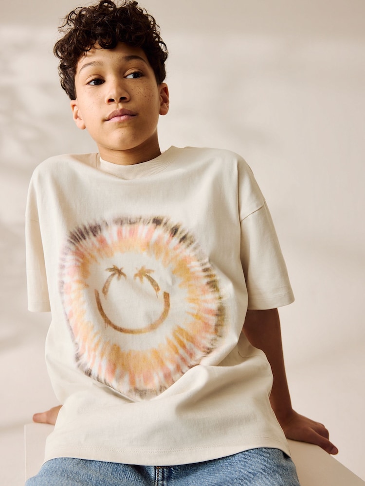 Stone Tie Dye Smile Relaxed Fit Short Sleeve Graphic Print T-Shirt (3-16yrs) - Image 1 of 7