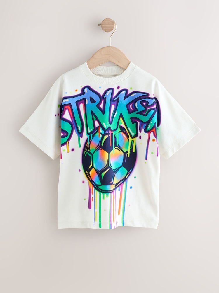 White Graffiti Football Relaxed Fit Short Sleeve Graphic Print T-Shirt (3-16yrs) - Image 1 of 4