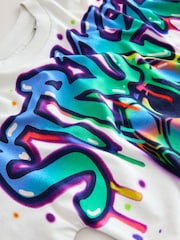White Graffiti Football Relaxed Fit Short Sleeve Graphic Print T-Shirt (3-16yrs) - Image 4 of 4