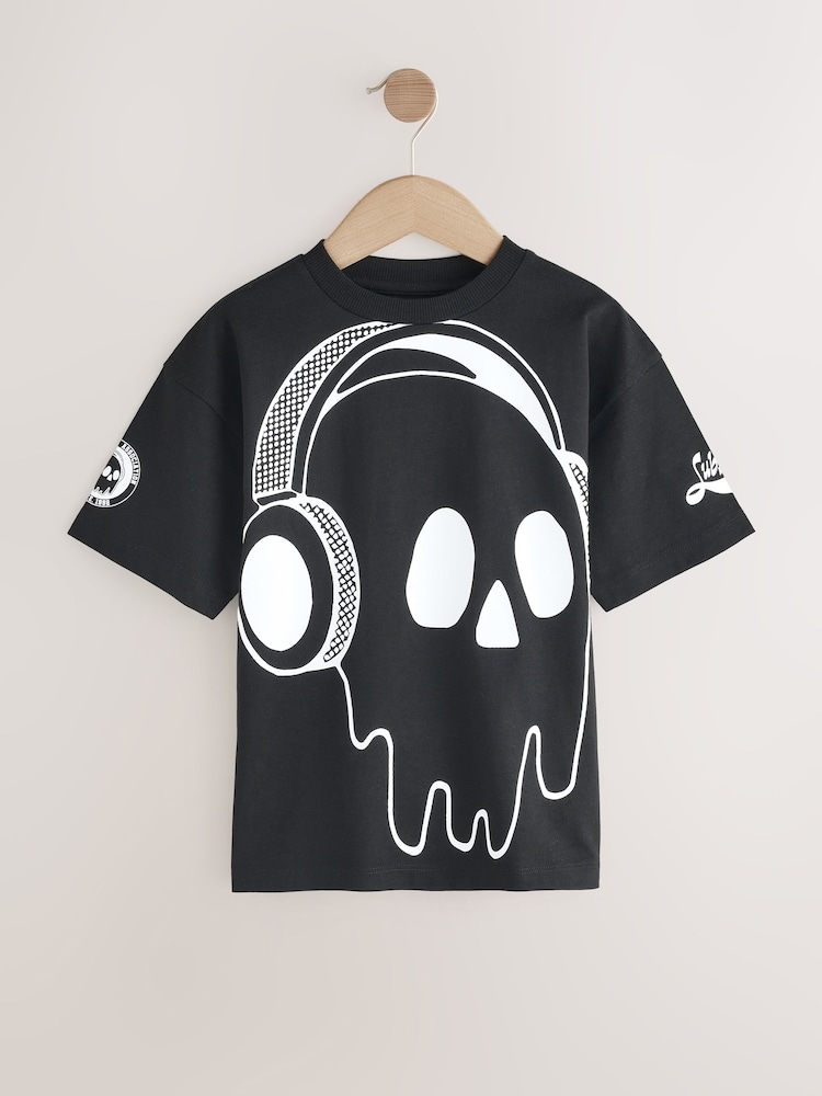 Black/White Skull Relaxed Fit Short Sleeve Graphic Print T-Shirt (3-16yrs) - Image 1 of 4