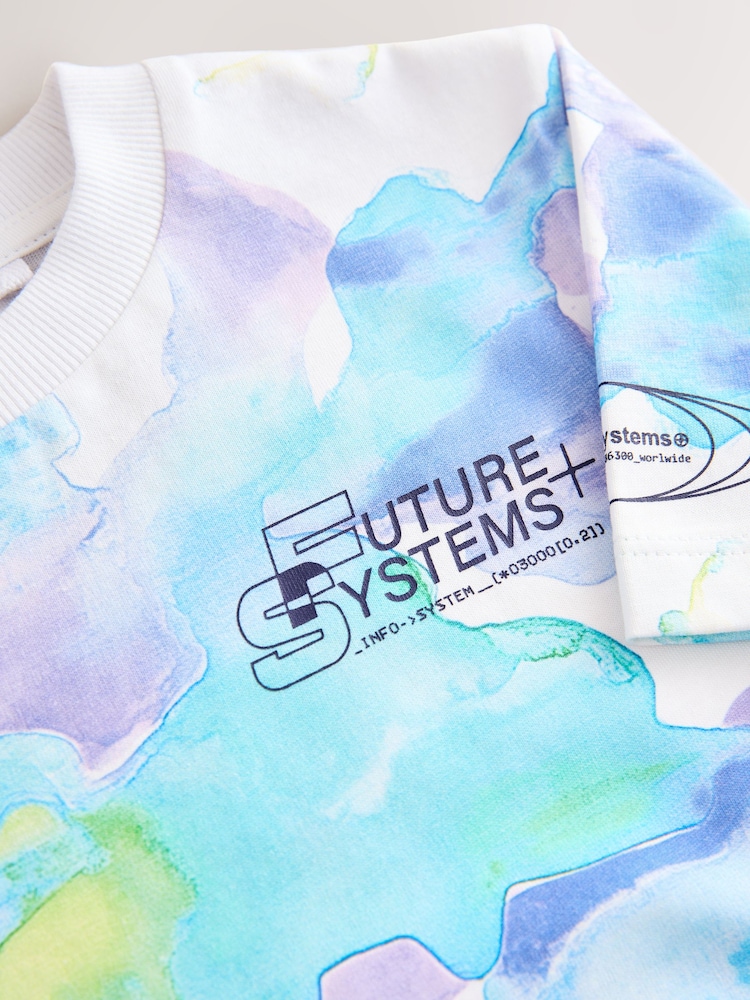 White/Blue Relaxed Fit Short Sleeve All-Over Print 100% Cotton T-Shirt (3-16yrs) - Image 4 of 4