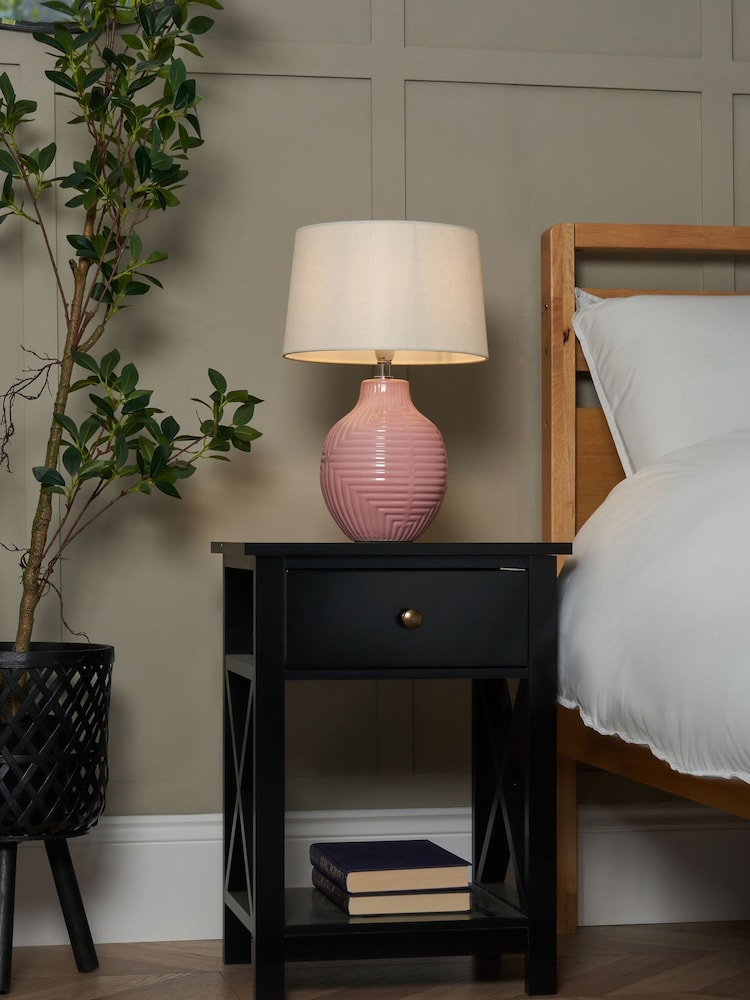 BHS Pink Nena Embossed Ceramic Table Lamp - Image 1 of 6