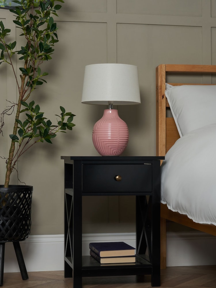 BHS Pink Nena Embossed Ceramic Table Lamp - Image 2 of 6