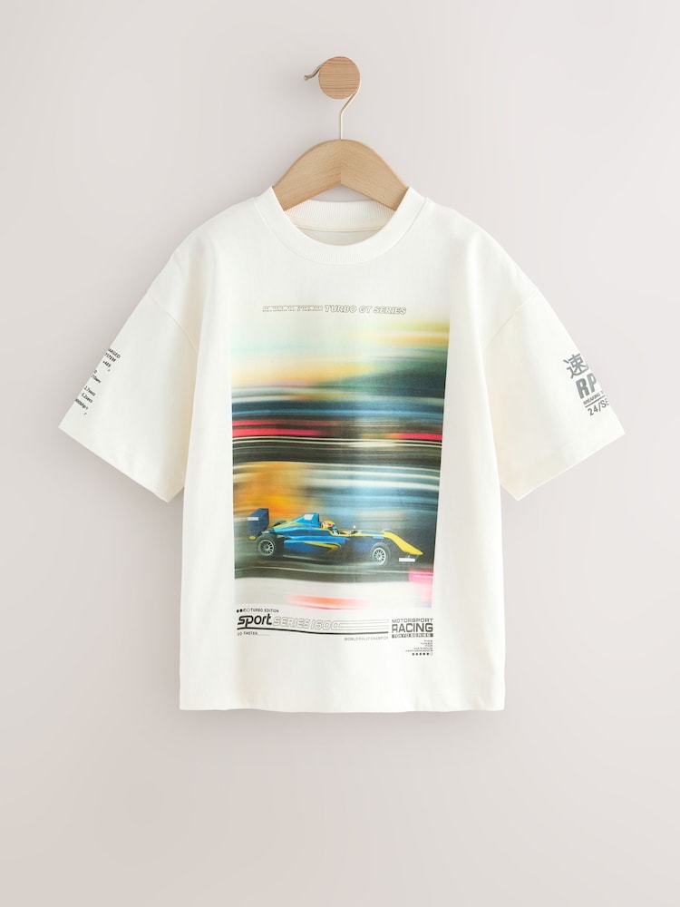 White Racing Car Relaxed Fit Short Sleeve Graphic T-Shirt (3-16yrs) - Image 1 of 4
