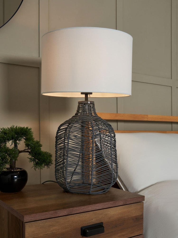 BHS Grey Leo Rattan Table Lamp - Image 1 of 6 BHS Grey Leo Rattan Table Lamp - Image 1 of 6