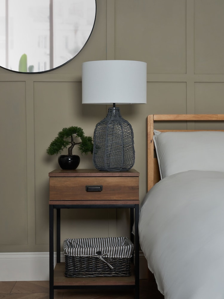 BHS Grey Leo Rattan Table Lamp - Image 2 of 6 BHS Grey Leo Rattan Table Lamp - Image 2 of 6