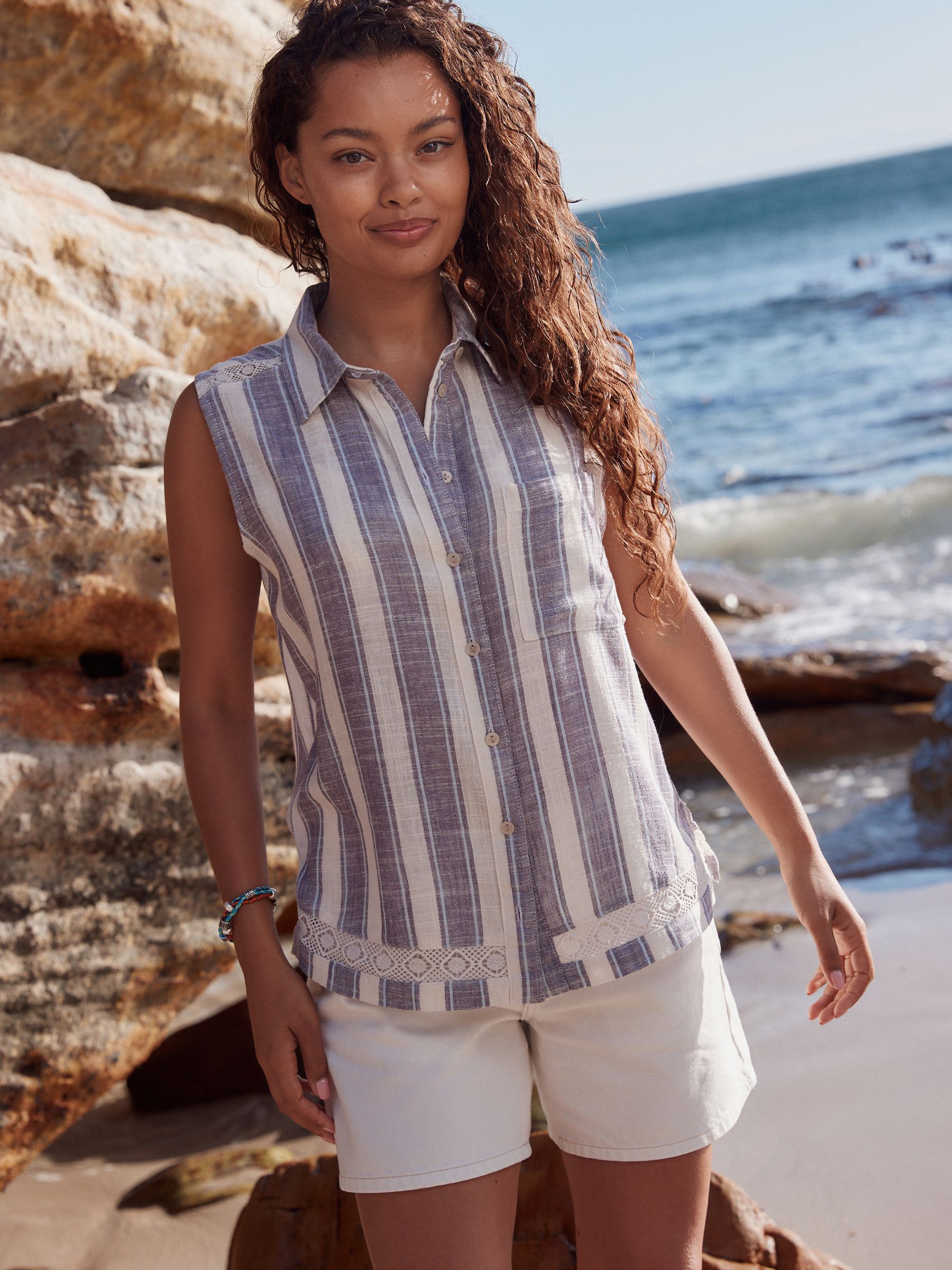 Buy Blue/White Stripe Sleeveless Shirt With Linen from the Next UK