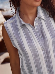 Blue/White Stripe Sleeveless Shirt With Linen - Image 5 of 9