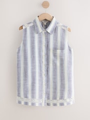 Blue/White Stripe Sleeveless Shirt With Linen - Image 6 of 9