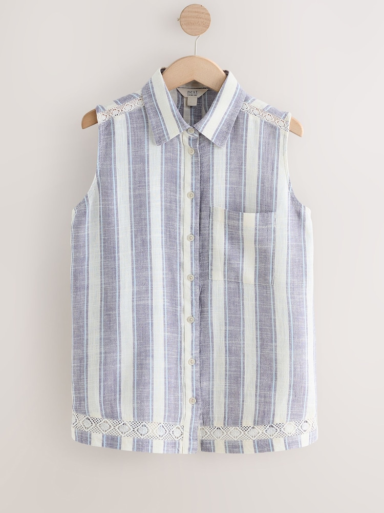 Blue/White Stripe Sleeveless Shirt With Linen - Image 6 of 9