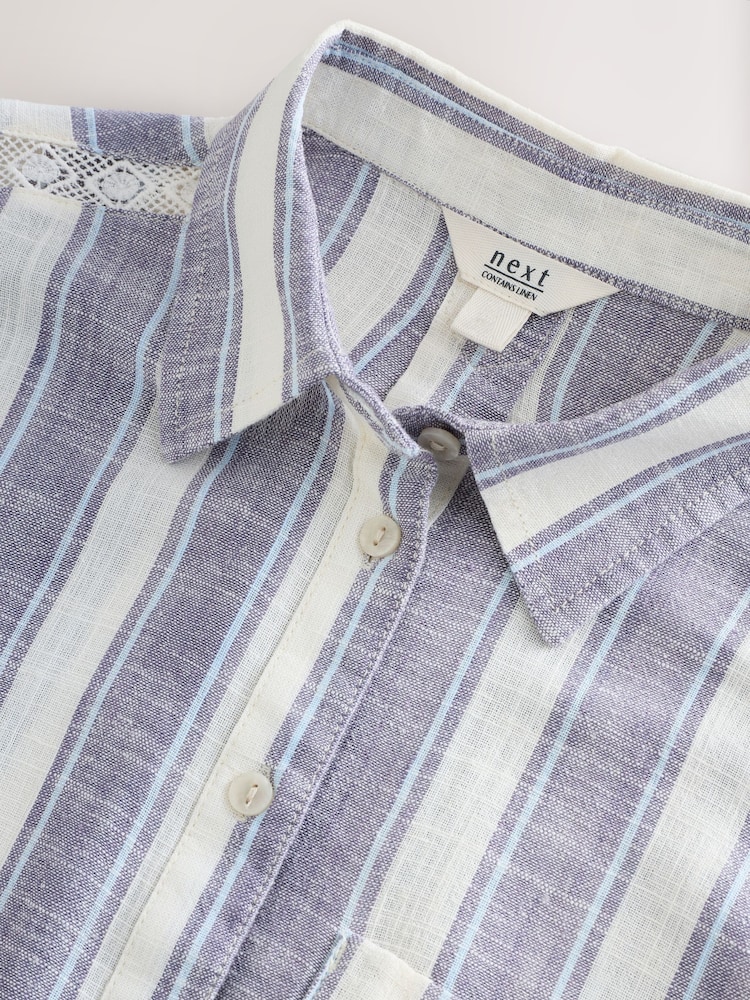 Blue/White Stripe Sleeveless Shirt With Linen - Image 8 of 9