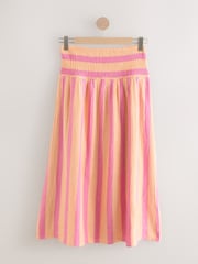 Coral Pink/Orange Stripe Soft 100% Cotton Elasticated Waist Maxi Skirt - Image 6 of 8