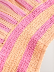 Coral Pink/Orange Stripe Soft 100% Cotton Elasticated Waist Maxi Skirt - Image 8 of 8