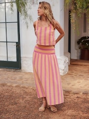 Pink and Orange Stripe Round Neck Sleeveless Top - Image 2 of 9