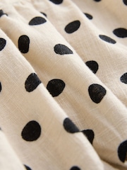 Crème/pois noirs - Haut à péplum à col nu avec lin - Image 8 de 9