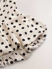 Crème/pois noirs - Haut à péplum à col nu avec lin - Image 9 de 9