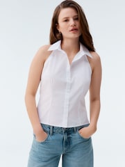 White Sleeveless Fitted Shirt - Image 1 of 7