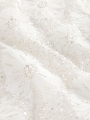 White/Silver Beaded Floral Print Sequin Shell Top - Image 6 of 7