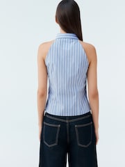 Blue/White Stripe Sleeveless Fitted Shirt - Image 3 of 8