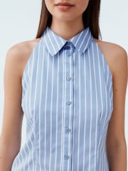 Blue/White Stripe Sleeveless Fitted Shirt - Image 5 of 8