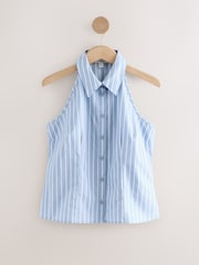 Blue/White Stripe Sleeveless Fitted Shirt - Image 6 of 8