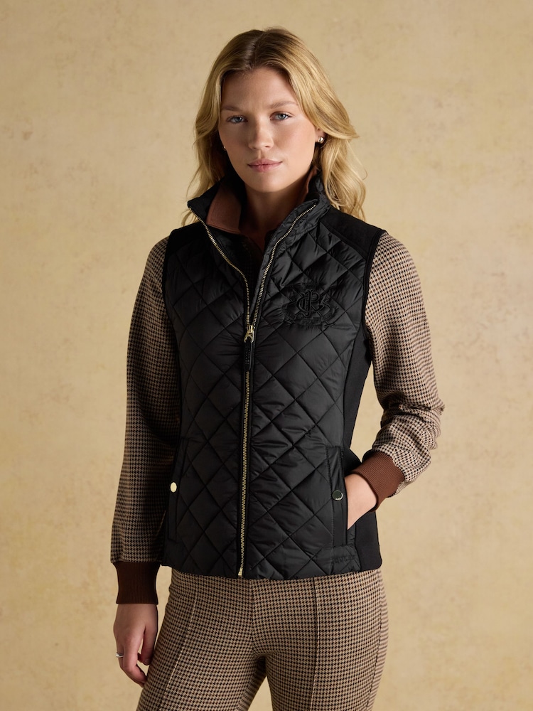 Joules Braemar luxe Black Showerproof Diamond Quilted Gilet - Image 1 of 10