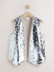 Silver Sleeveless Sequin Embelished Waistcoat With Linen - Image 4 of 6