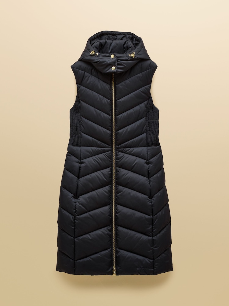 Joules Pembury Navy Longline Showerproof Padded Gilet with Hood - Image 11 of 11